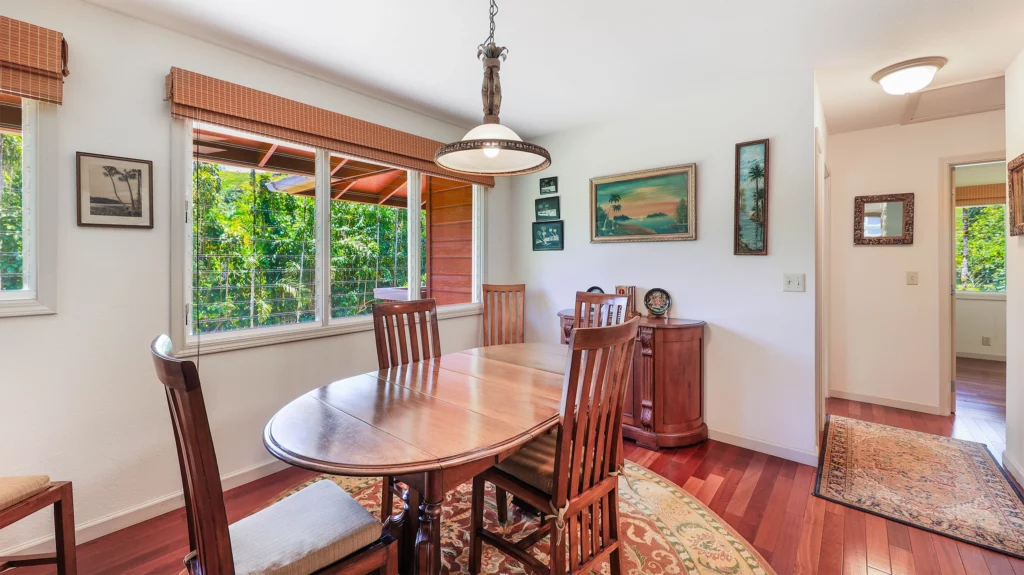 Elegant Dining Area with Exterior Hallway Vie
