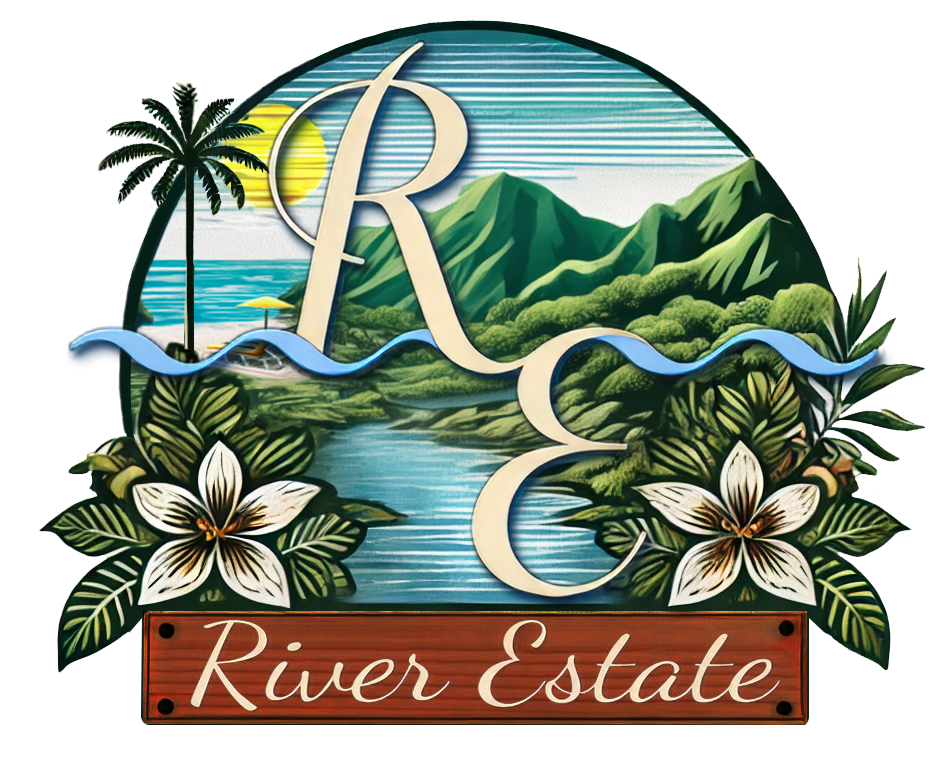 River Estate Kauai Vacation Rentals Logo with Hawaiian Elements