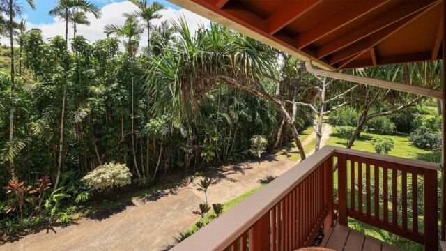 Enjoy the breathtaking valley view from the second bedroom deck at The River House, River Estate, Kauai. Breathtaking Valley View from Second Bedroom Deck