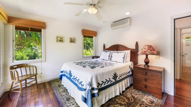 Enjoy the comfort and convenience of the third bedroom with direct access to the driveway at The River House, River Estate, Kauai. Convenient Third Bedroom with Driveway Access